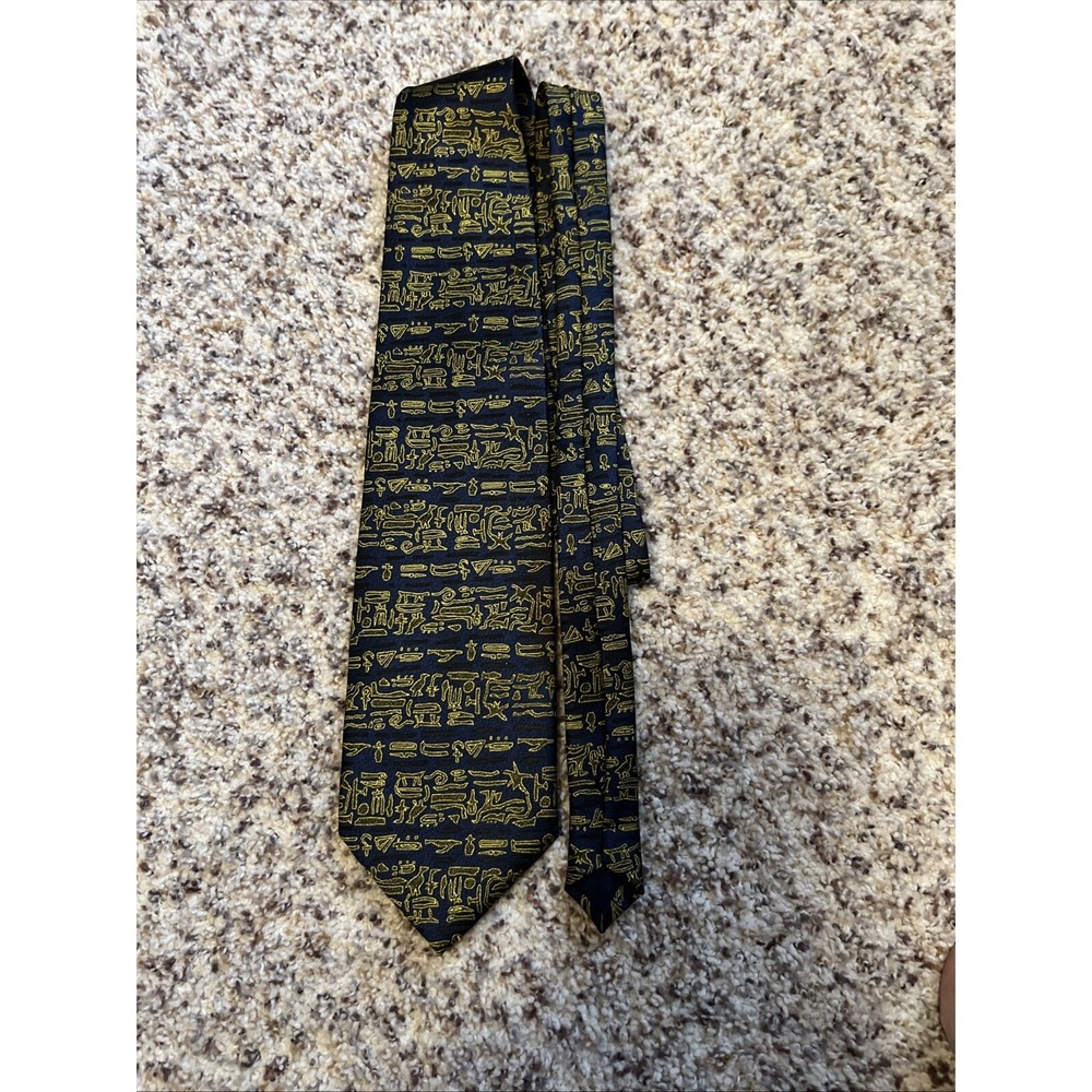 EMPORIO ARMANI New 100% SILK NECK TIE Navy Gold 55" Length Classic